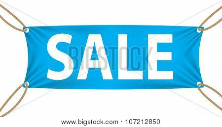 Textile banners with Sale Text Suspended by Ropes on all Four Co
