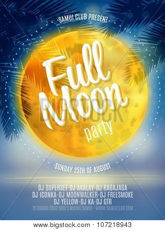 Full Moon Beach Party Flyer. Vector Design EPS 10