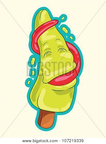 Funy Ice Cream Sticker Vector Concept