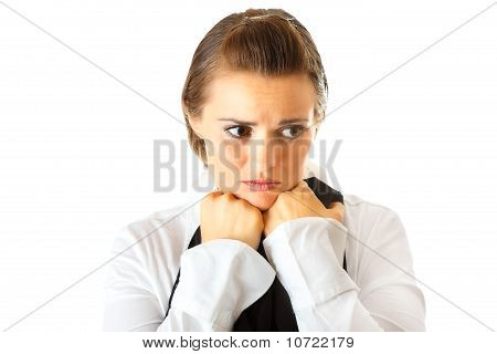 Donna frustrata moderno business isolata on white