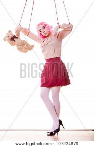 Woman Girl Stylized Like Marionette Puppet On String