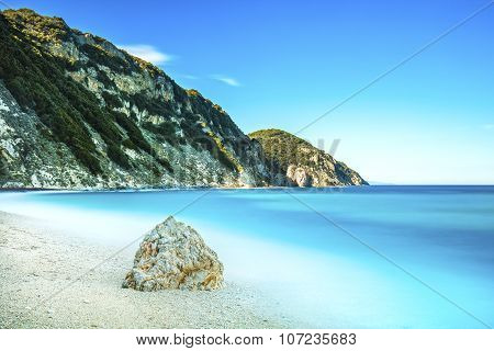 Rock In A Blue Sea. Sansone Beach. Elba Island. Tuscany, Italy,
