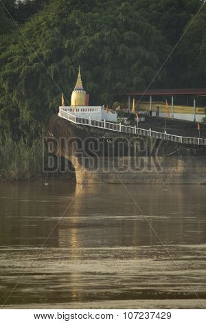 Pagoda Public Temple In Laos, Taken From Thailand
