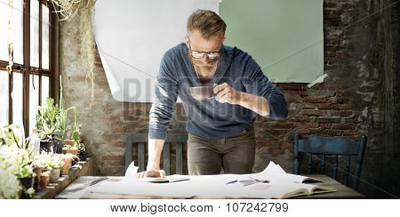 Man Working Determine Workspace Lifestyle Concept