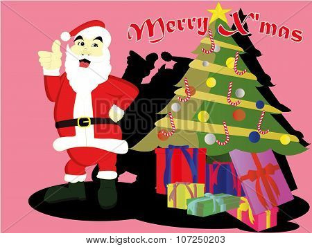 santaclaus with christmas tree and a lot of gift