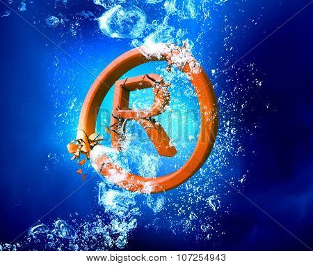 Registered trademark sink in blue clear water