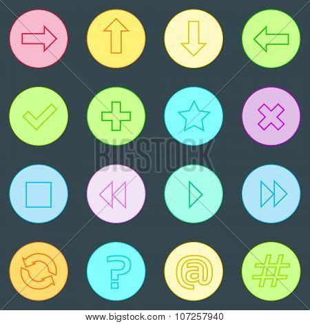 Navigation Arrow Contol Thin Line Simple Icons Set Colorful