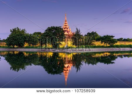 Mandalay, Myanmar at the palace wall and moat