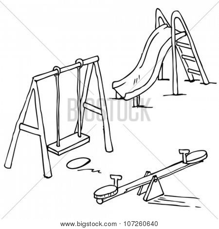 simple black and white isolated playground objects cartoon