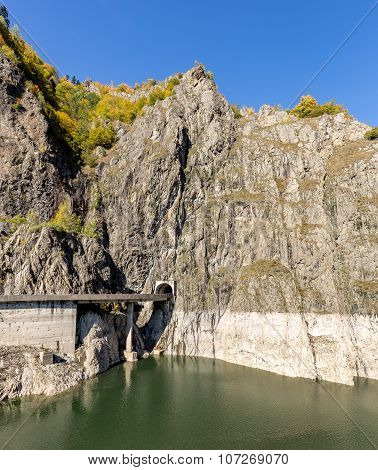 Tunnel going through mountain at Vidraru Dam on Transfagarasan Pass, Romania.