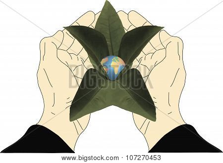 Holding A Flower Which Grows From The Earth