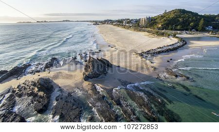 Aerial view of Currumbin Rock and Beach
