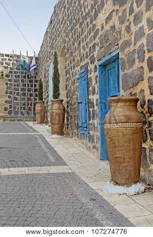 Circassian village street with beautiful houses in the village