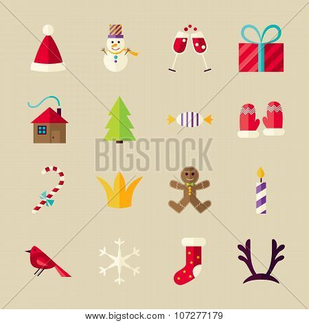 Flat Happy New Year Symbols Set