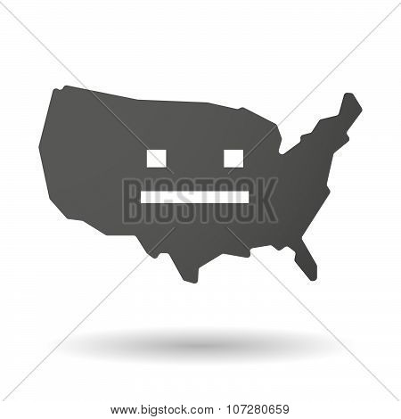 Isolated Usa Vector Map Icon With A Emotionless Text Face