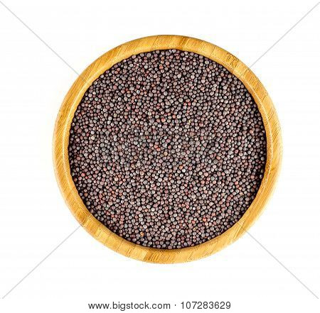 Aerial Shot Of Black Mustard Seeds In A Round Bowl