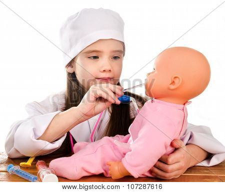 Adorable Little Girl Playing At The Doctor