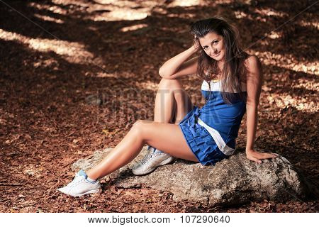 Beautitiful Girl Enjoying Autumn In The Forest