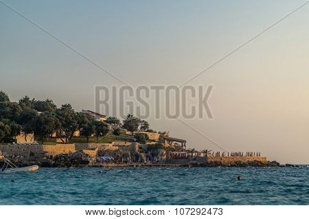 Sunset in a rocky beach