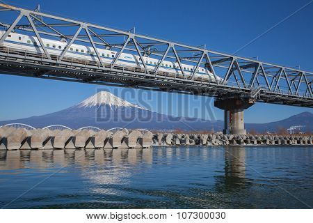 Shinkansen bullet train and Mountain Fuji