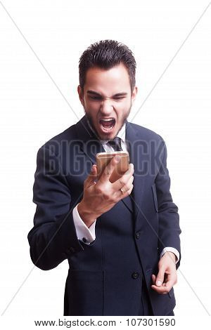 Angry Bunsinessman Yelling At His Phone