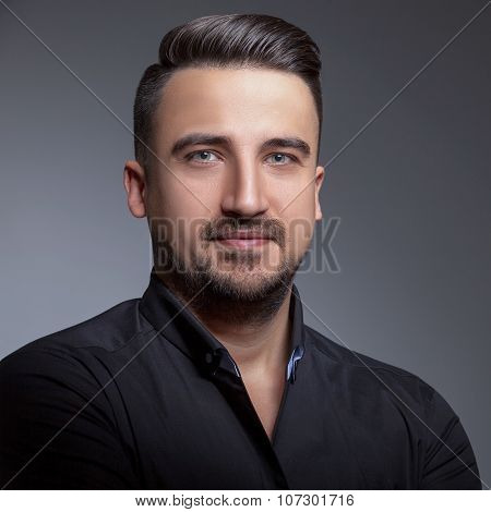 Headshot Of Handsome Men On Greu Background
