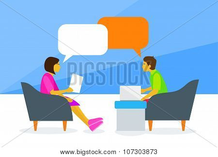 People Chat Sitting Man and Woman Talking Discussing
