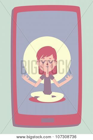 Smartphone With A Photo Of A Cute Girl Meditating