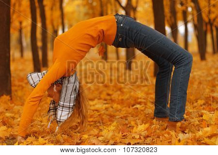 Yoga In The Autumn Park