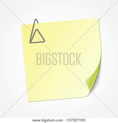 Yellow Sticky Note, Clip In The Shape Of Triangle