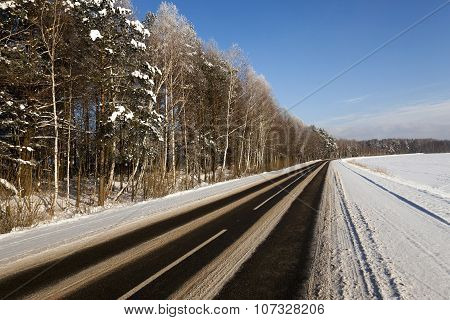 winter road . snow