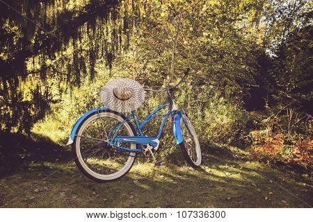 classic baby blue cruiser in the shade in a park