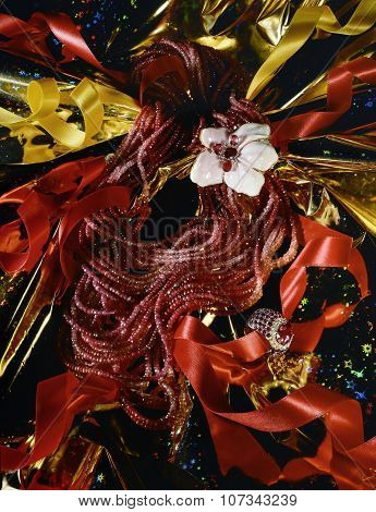 Rubies Mother Of Pearl Necklace And Ring