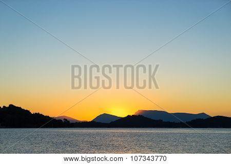 Sunrise on the bay of Nidri in Lefkas island Greece