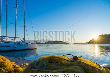 Sunrise on the bay of Nidri in Lefkas island Greece