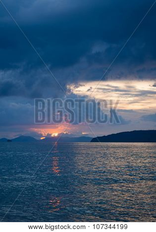 Sunrise on the bay of Nidri in Lefkas island Greece