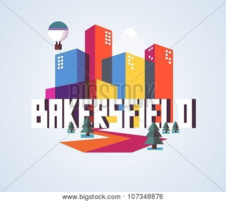 Bakersfield city travel destination in USA. vector cartoon,