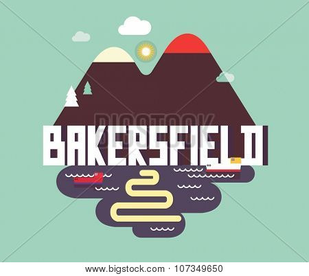 Bakersfield city travel destination in USA. vector cartoon,