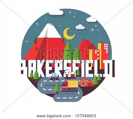 Bakersfield city travel destination in USA. vector cartoon,