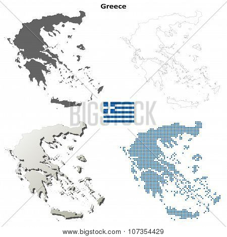 Greece outline map set