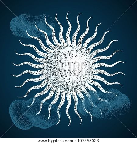 Sun with Clouds. Halftone style