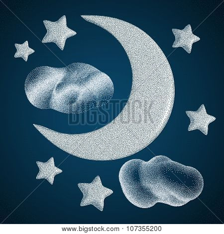 Night Sky. Moon with Clouds