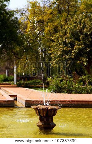 Fountain in Park with Trees