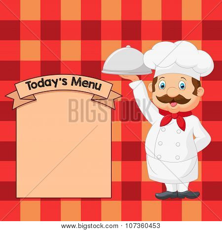 Cartoon Chef Serving Food In A Sliver Platter