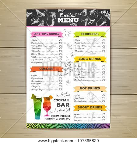 Vintage Cocktail Menu Design. Document Template