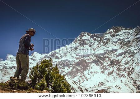 Trekker In front of Nanga Parbat