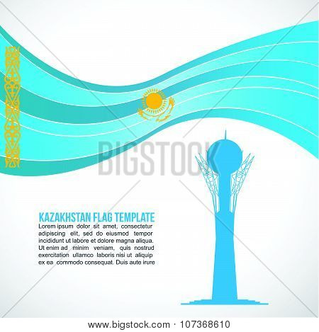 Kazakhstan flag wave and Bayterek Tower