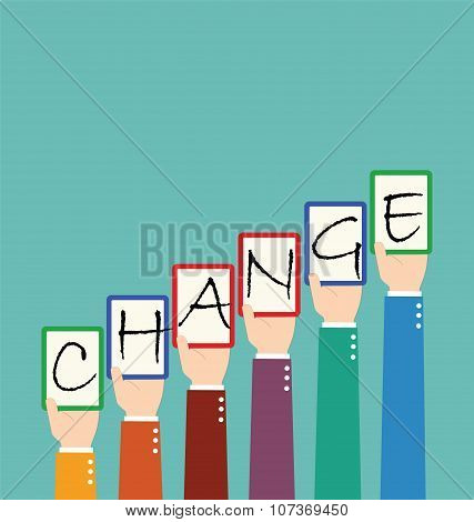 Businessman Hold Change Wording Tag