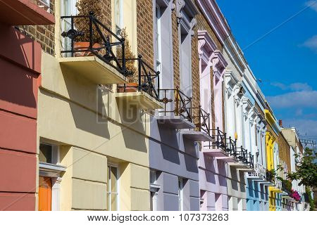 Iconic colorful houses of Camden Town district - London, United Kingdom