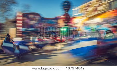 Moving carousel break dance, theme park, Budapest, Hungary